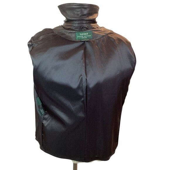 Lauren Ralph Lauren Womens Petite Medium Double-Breasted Leather Jacket Black - Picture 9 of 12